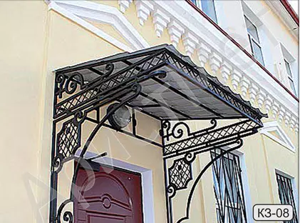 Кованый козырек прямой односкатный из поликарбоната КЗ-08